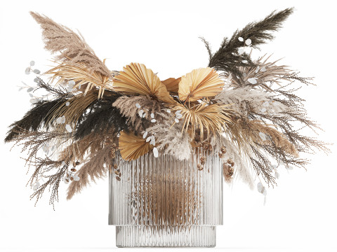 Bouquet Of Dried Flowers Cortaderia Pampas glass vase 490 Modèle 3D