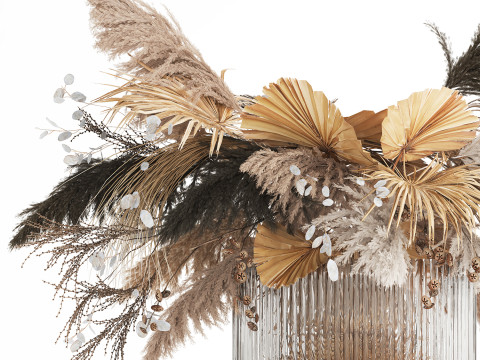 Bouquet Of Dried Flowers Cortaderia Pampas glass vase 490 Modèle 3D