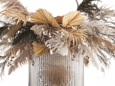 Bouquet Of Dried Flowers Cortaderia Pampas glass vase 490 Modèle 3D