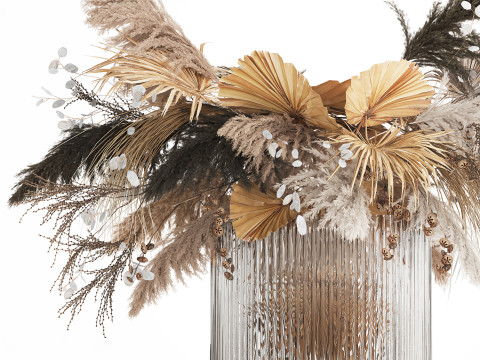 Bouquet Of Dried Flowers Cortaderia Pampas glass vase 490 Modèle 3D