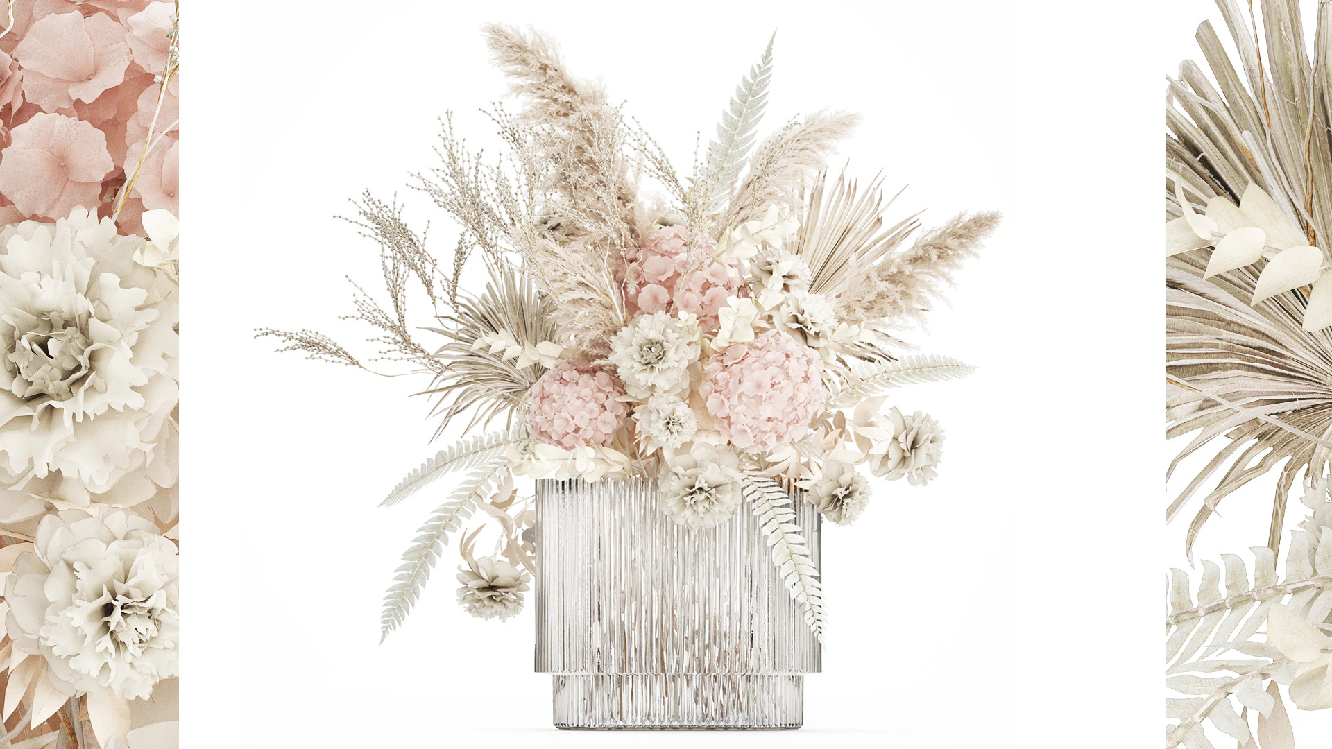Bouquet Of Dried Flowers Hydrangea Pampas Vase 491 3D Model .c4d .max .obj .3ds .fbx .stl .blend 