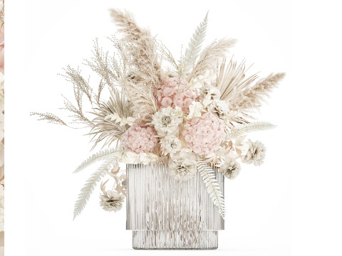 Bouquet Of Dried Flowers Hydrangea Pampas Vase 491 3D Model