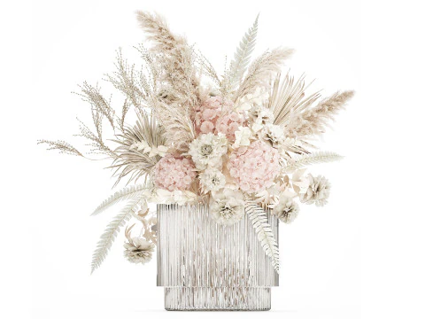 Bouquet Of Dried Flowers Hydrangea Pampas Vase 491 3D Model