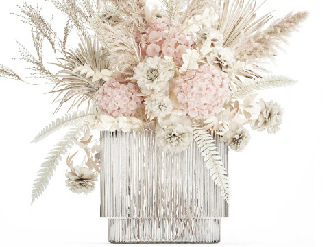 Bouquet Of Dried Flowers Hydrangea Pampas Vase 491 3D Model
