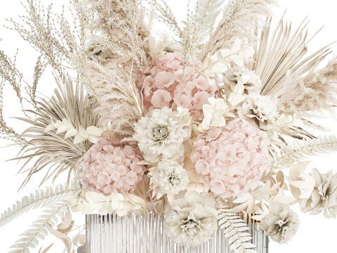 Bouquet Of Dried Flowers Hydrangea Pampas Vase 491 3D Model