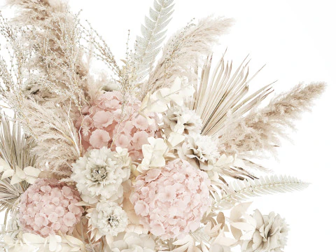 Bouquet Of Dried Flowers Hydrangea Pampas Vase 491 3D Model