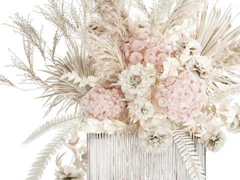 Bouquet Of Dried Flowers Hydrangea Pampas Vase 491 3D Model
