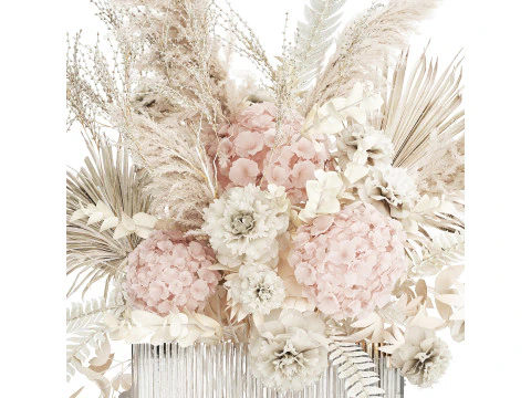 Bouquet Of Dried Flowers Hydrangea Pampas Vase 491 3D Model