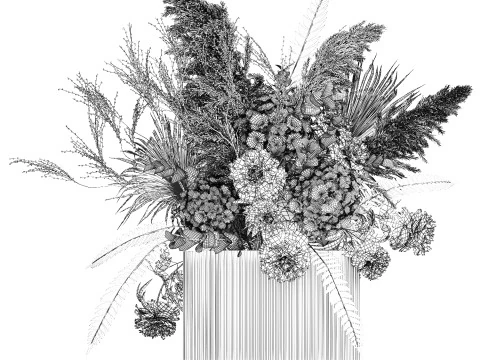 Bouquet Of Dried Flowers Hydrangea Pampas Vase 491 3D Model