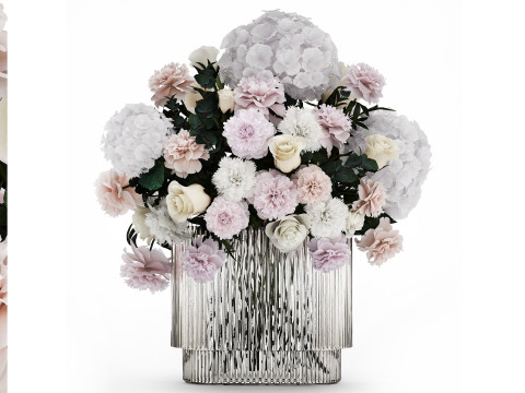 Bouquet of white flowers in a vase hydrangea peony 492 3D Model