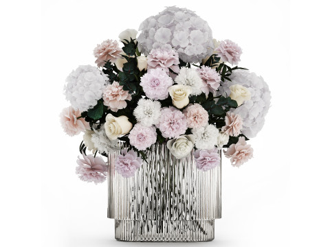 Bouquet of white flowers in a vase hydrangea peony 492 3D Модель