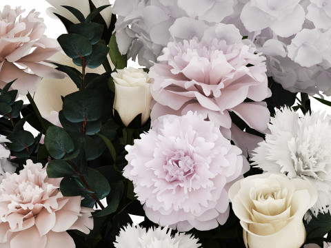 Bouquet of white flowers in a vase hydrangea peony 492 3D Модель