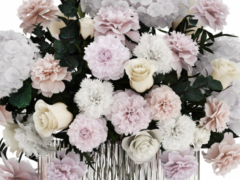 Bouquet of white flowers in a vase hydrangea peony 492 3D Модель