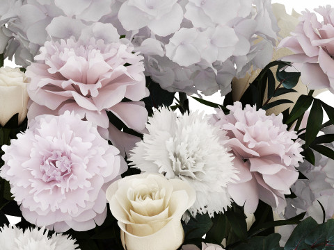 Bouquet of white flowers in a vase hydrangea peony 492 3D Модель