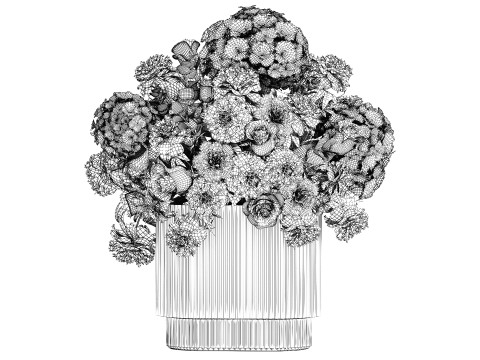 Bouquet of white flowers in a vase hydrangea peony 492 3D Модель