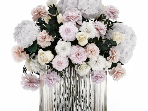 Bouquet of white flowers in a vase hydrangea peony 492 3D Модель