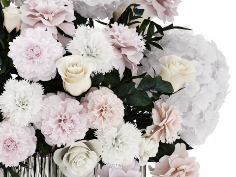 Bouquet of white flowers in a vase hydrangea peony 492 3D Модель