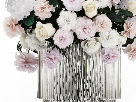 Bouquet of white flowers in a vase hydrangea peony 492 3D Модель