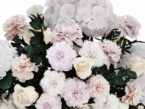 Bouquet of white flowers in a vase hydrangea peony 492 3D Модель