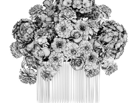Bouquet of white flowers in a vase hydrangea peony 492 3D Модель
