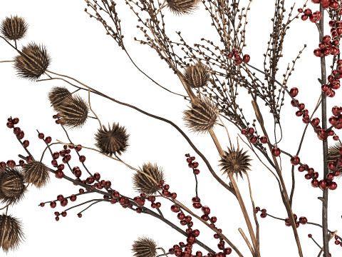 Bouquet Of Dried Flowers Vase Ilex Dry Branches 493 3D Model