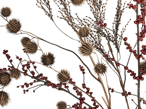 Bouquet Of Dried Flowers Vase Ilex Dry Branches 493 3D Model