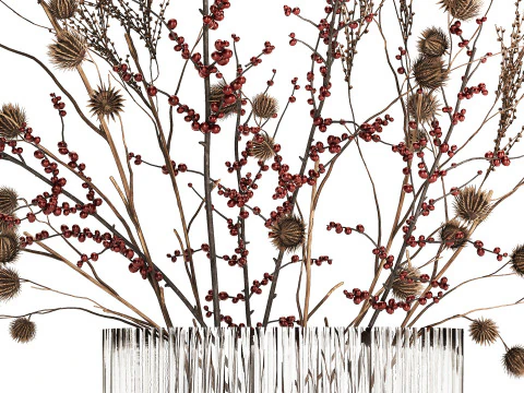 Bouquet Of Dried Flowers Vase Ilex Dry Branches 493 3D Model