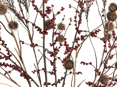 Bouquet Of Dried Flowers Vase Ilex Dry Branches 493 3D Model