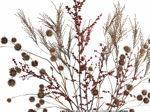 Bouquet Of Dried Flowers Vase Ilex Dry Branches 493 3D Model