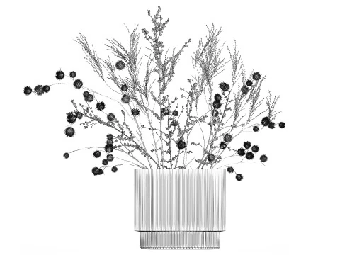 Bouquet Of Dried Flowers Vase Ilex Dry Branches 493 3D Model