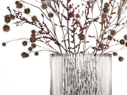 Bouquet Of Dried Flowers Vase Ilex Dry Branches 493 3D Model