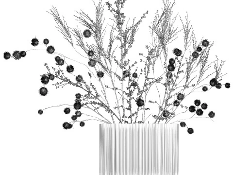 Bouquet Of Dried Flowers Vase Ilex Dry Branches 493 3D Model