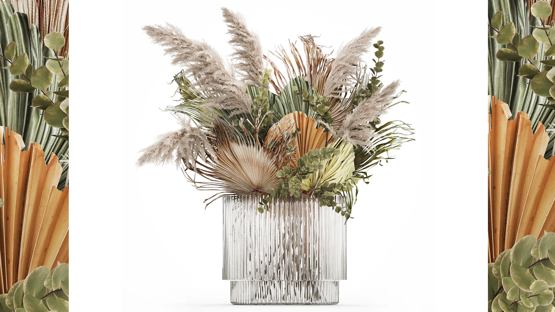 Bouquet Of Dried Flowers Pampas Dry Palm Leaf 495 3D Model .c4d .max .obj .3ds .fbx .stl .blend 