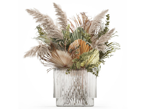 Bouquet Of Dried Flowers Pampas Dry Palm Leaf 495 3D Model