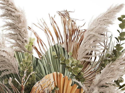 Bouquet Of Dried Flowers Pampas Dry Palm Leaf 495 3D Model