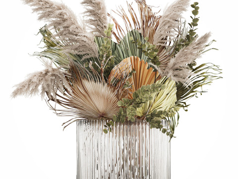 Bouquet Of Dried Flowers Pampas Dry Palm Leaf 495 3D 모델