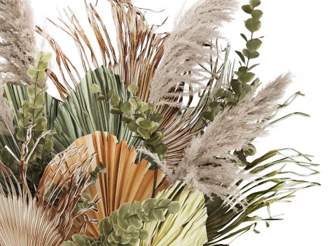 Bouquet Of Dried Flowers Pampas Dry Palm Leaf 495 3D Model