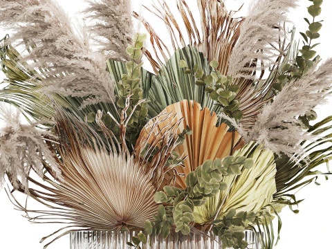 Bouquet Of Dried Flowers Pampas Dry Palm Leaf 495 3D Model