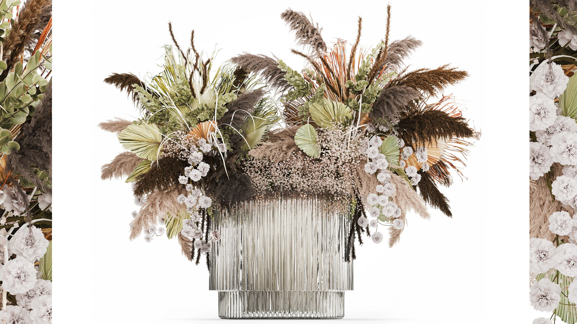 Bouquet Dried Flowers Cortaderia Pampas Reed vase palm 496 3D Model .c4d .max .obj .3ds .fbx .stl .blend 