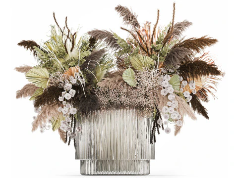 Bouquet Dried Flowers Cortaderia Pampas Reed vase palm 496 3D Model