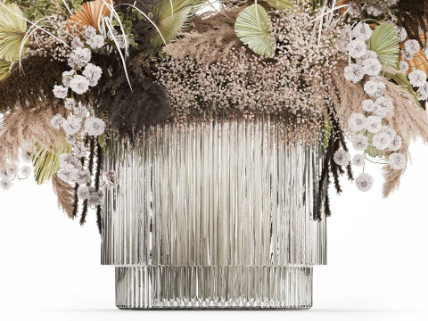 Bouquet Dried Flowers Cortaderia Pampas Reed vase palm 496 3D Model