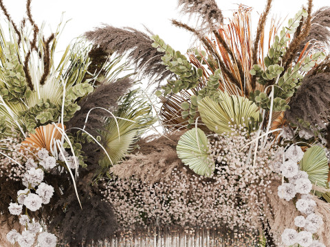 Bouquet Dried Flowers Cortaderia Pampas Reed vase palm 496 Modèle 3D