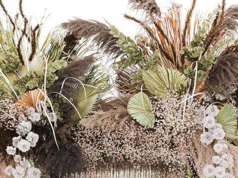 Bouquet Dried Flowers Cortaderia Pampas Reed vase palm 496 3D Model