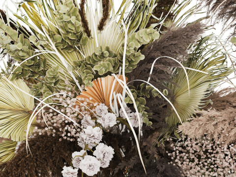 Bouquet Dried Flowers Cortaderia Pampas Reed vase palm 496 Modèle 3D
