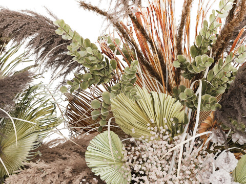 Bouquet Dried Flowers Cortaderia Pampas Reed vase palm 496 Modèle 3D