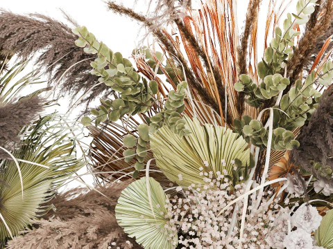 Bouquet Dried Flowers Cortaderia Pampas Reed vase palm 496 3D Model