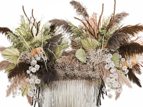 Bouquet Dried Flowers Cortaderia Pampas Reed vase palm 496 Modèle 3D