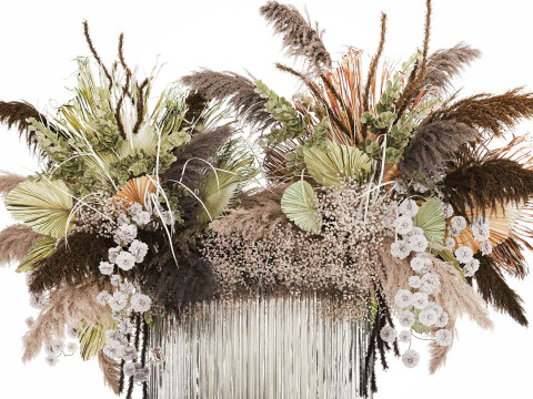 Bouquet Dried Flowers Cortaderia Pampas Reed vase palm 496 3D Model