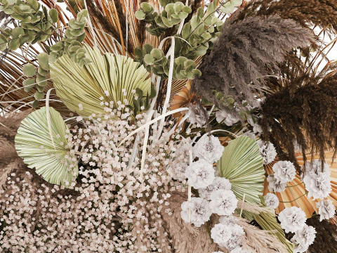 Bouquet Dried Flowers Cortaderia Pampas Reed vase palm 496 3D Model