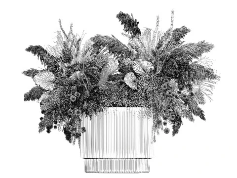 Bouquet Dried Flowers Cortaderia Pampas Reed vase palm 496 3D Model